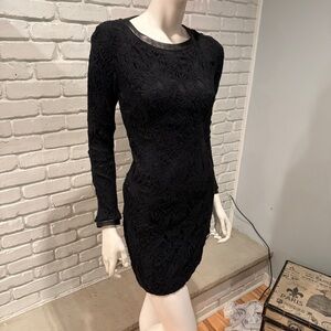 Rag & Bone Black Lace Mini Dress S Long Sleeve Open Back Fully Lined EUC